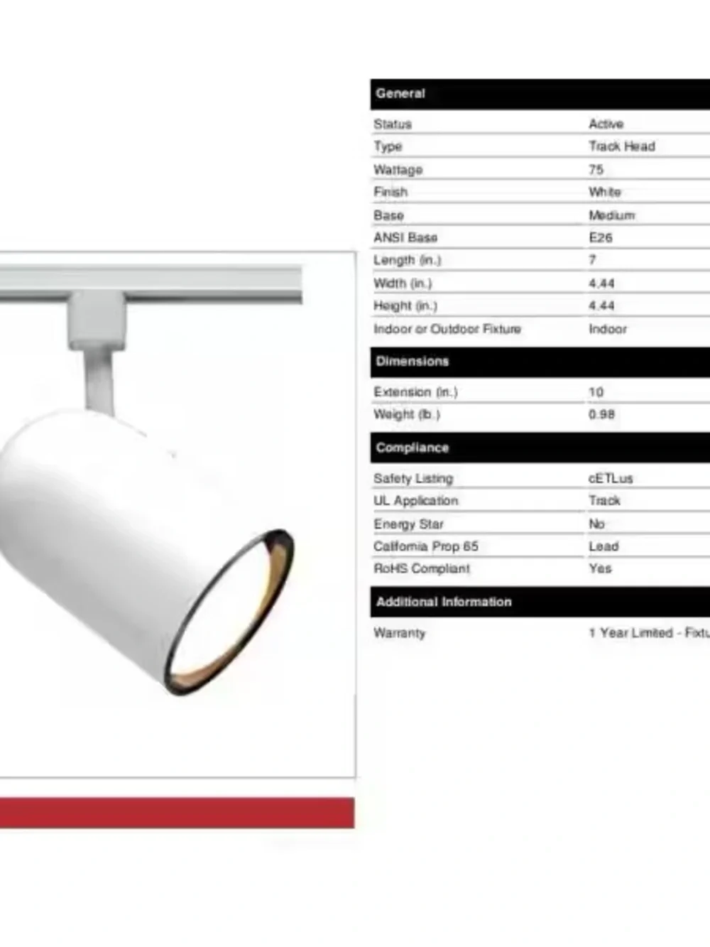 Satco Nuvo White R30 Track Light Head TH210